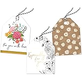 Pro Supply Global Spring Floral Theme Gift Tags - 2.5x3 Inch 24 Pack with 3 Design Styles Assorted Cardstock Prints Pre-Strung Hanging Labels Suitable for Wrapping Favors DIY Presents & Packaging Bags
