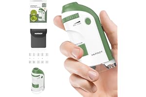 HUTACT Pocket Microscope for Kids Portable Miniscope: 60-135X Mini Microscope with 5 Prepared Slides - Science Education and Nature Exploration Gifts for Boys Girls 6 7 8 9 10 11 12 (Green)