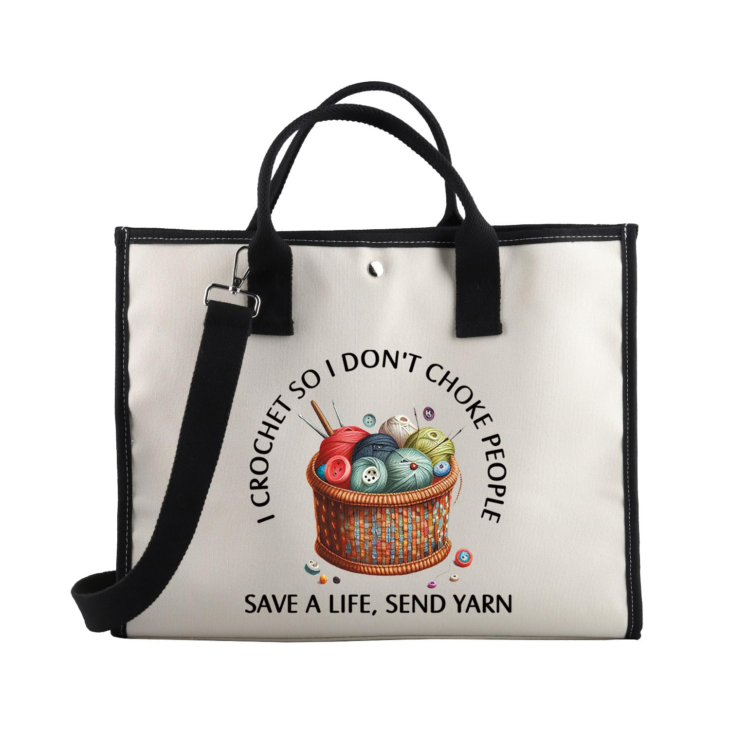 PLITI Crochet Lover Tote Bag Yarn Lover Gift I Crochet So I Don't Choke People Save A Life Send Yarn Knitting Project Bag (Crochet Yarn TEU)