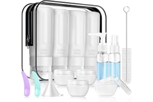 JBYAMUS 16 Pcs Silicone Bottles Set, Leak-Proof Design, Travel Size, TSA Approved for Toiletries, Portable Containers for Women (White-White)