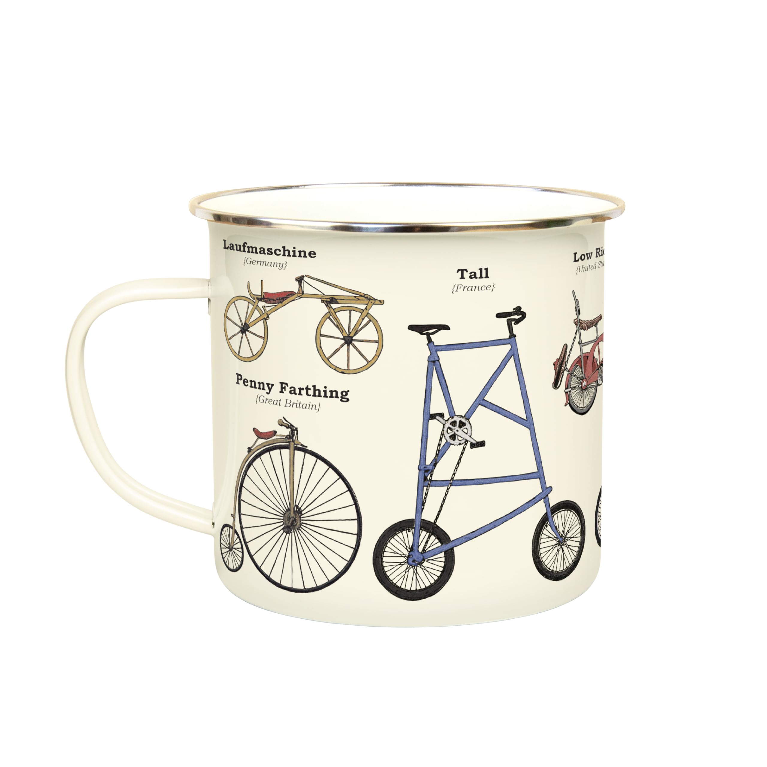 Gift Republic Bicycle Enamel Mug, Outdoor Camping Mug, 500 ml Metal Coffee Cup Men's Gift Bike Print