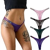 Sumxcosy Women's Rhinestone Belt T-back Thong Underwear Seamless No Show Comfort Green Pink Purple Leopard