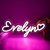 ATTNEON Evelyn Name Neon Sign,LED Evelyn Name Neon Light for Kids Bedroom,Birthday Party Evelyn Decoration,Neon Sign Customizable for Wall Decor,Birthday Name Decor for Girl,Size 13.4*5.5 inches(D087)
