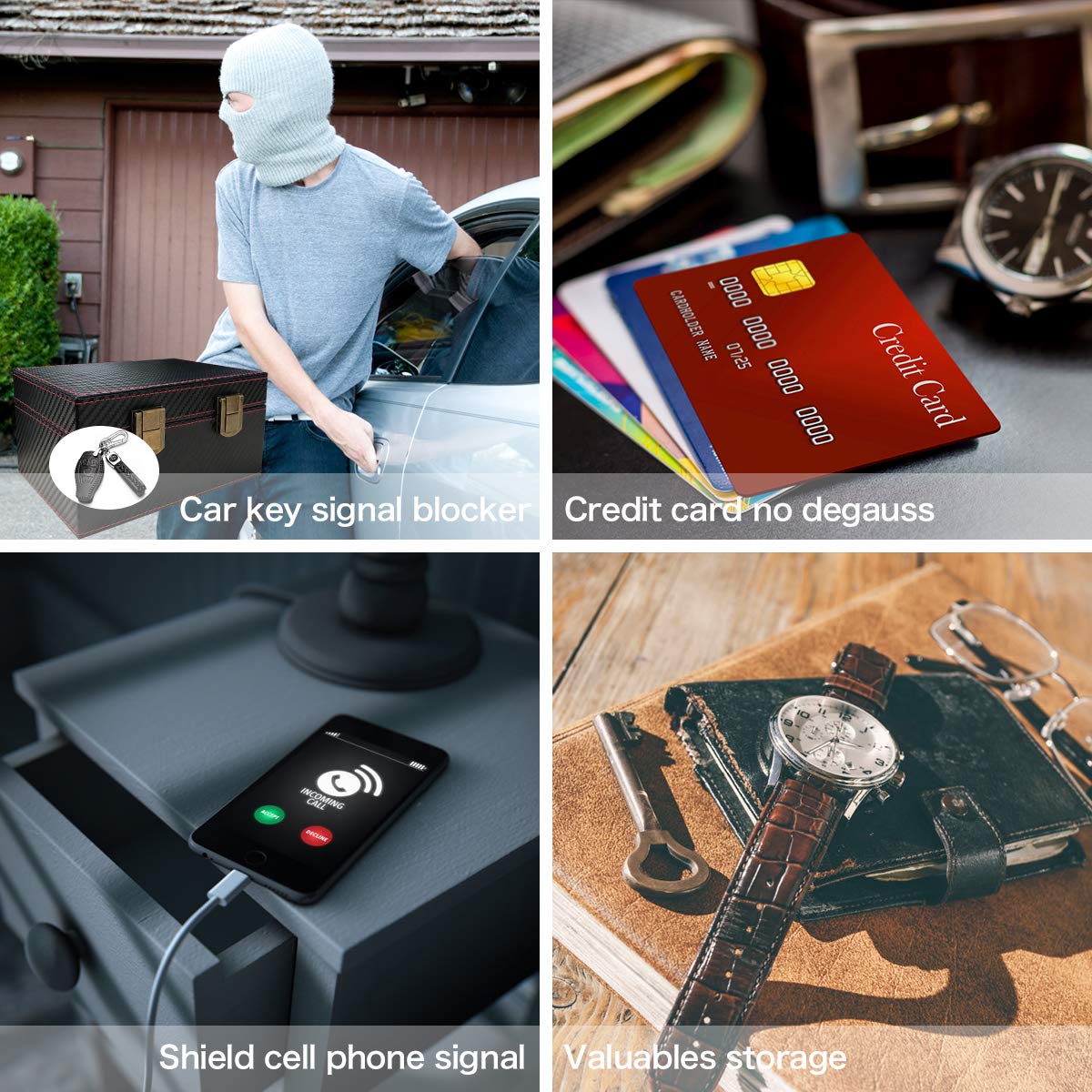 Aolfay Faraday Box, Signal Blocker Box for Car Keys, Keyless Cars Security Anti Theft Large Storage Box with 5 RFID Signal Blocking Cases, Shielding Pouch for Cell Phone and Car Key Privacy Protection