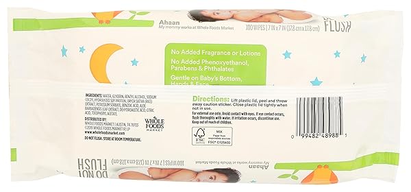 365 BY WHOLE FOODS MARKET, SOFT & STRONG DISPOSABLE BABY WIPES, FRAGRANCE-FREE, 100 COUNT