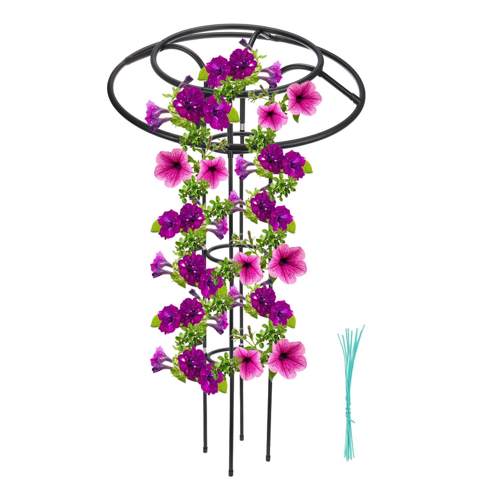 PATIKIL Garden Trellis for Climbing Plants Outdoor, 145cm Vertical Metal Umbrella Plant Trellis Tower Frame for Vine Vegetable Fruit Flower Support Indoor,Black