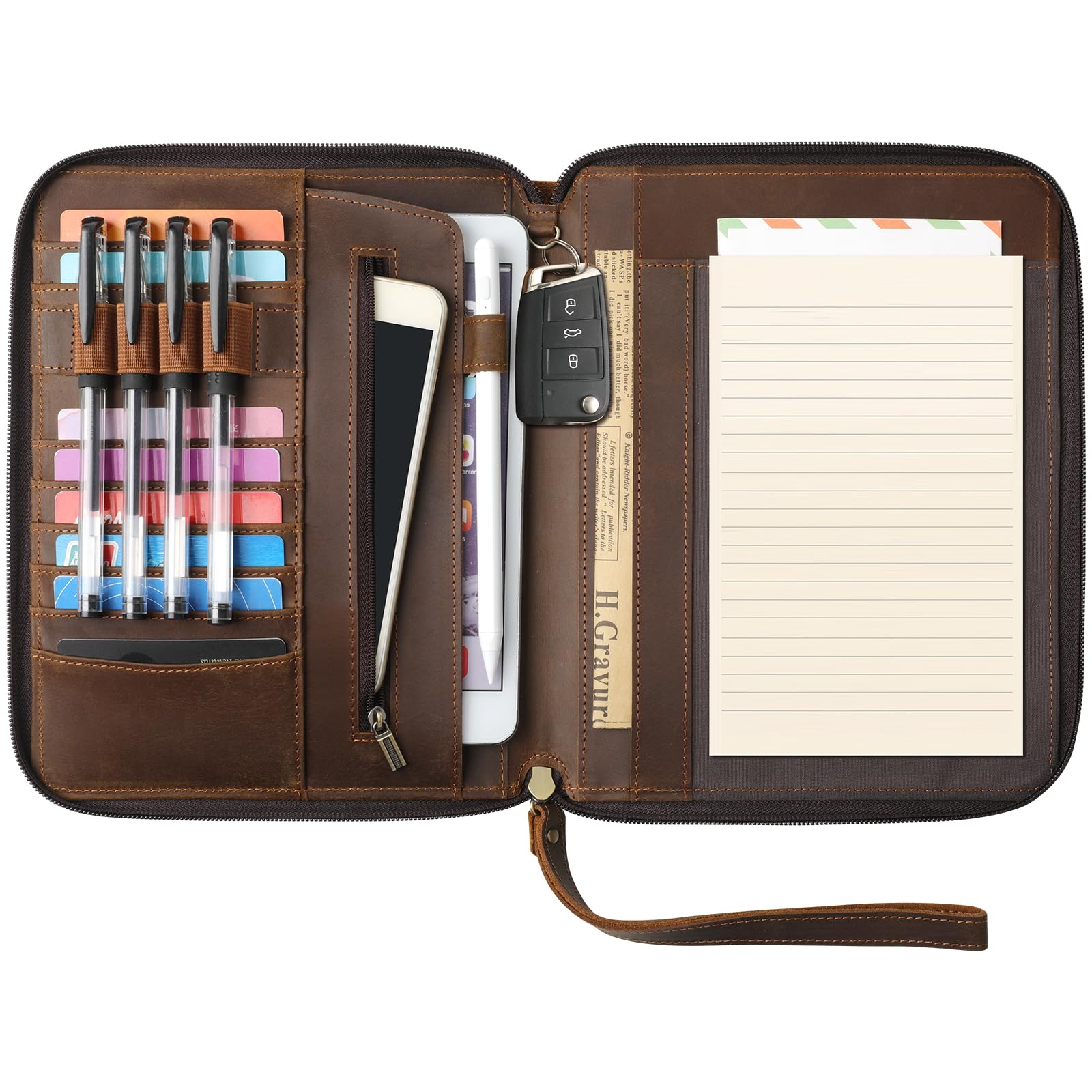 Photo 1 of Ringsun Genuine Leather Portfolio with Zipper, Padfolio Portfolio Organizer Folder for Men Women, Professional Business Card Holder for A5 Letter Size Notepad, Resume, Writing Pad, Pen Loop