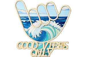 Bnesi Wooden Hawaiian Decor Surfer Hand Sign Surfer Decor Cool Surf Board Wall Decor Beach Room Decor for Nursery Room Bedroom Bathroom Living Room Gifts for Surfers (Cartoon)