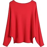 FULIER Women Oversized Boat Neck Batwing Sleeves Dolman Knitted Sweaters Lightweight Pullovers Tops One Size
