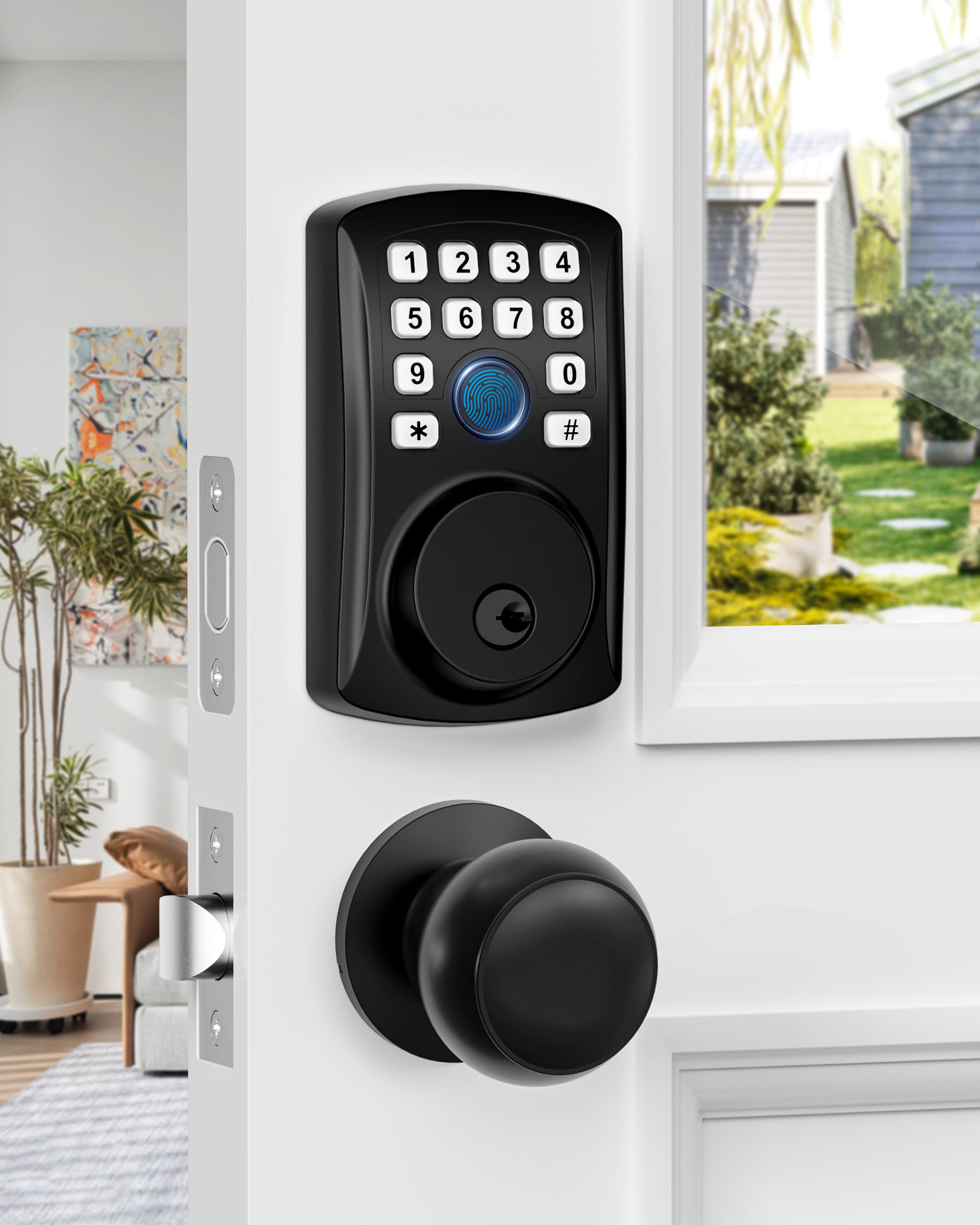 Photo 1 of **SCRATCH**HIDALIFE Fingerprint Door Lock with 2 Door Knob Set, Keyless Entry Door Knob Deadbolt with Keypad, Electronic Keypad Deadbolt, Keyless Entry for Home, Apartment, Matte Black