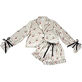 Bella Sleep + Spa Pajamas For Women - 2-Piece Ruffled Satin Long Sleeve Top & Pants Pajama Set