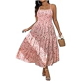 Verdusa Women's Plus Size Floral Summer Sundress Shirred Sleeveless Long Flowy Dress