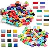 Mollensiuer 200Pcs 2 Hole Glass Square Beads, 2 Sizes, 100pcs Flat Square & 100pcs Rectangular, Multi-Strand Jewelry Bracelet DIY Craft Making