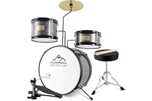 EASTROCK Junior Drum Set, 3 Piece 14'' Junior Drum sets for Drummer,Beginner, Drum Set for 5-7 Years Old with Adjustable Throne,Cymbal,Pedal,Drumsticks (Gray)