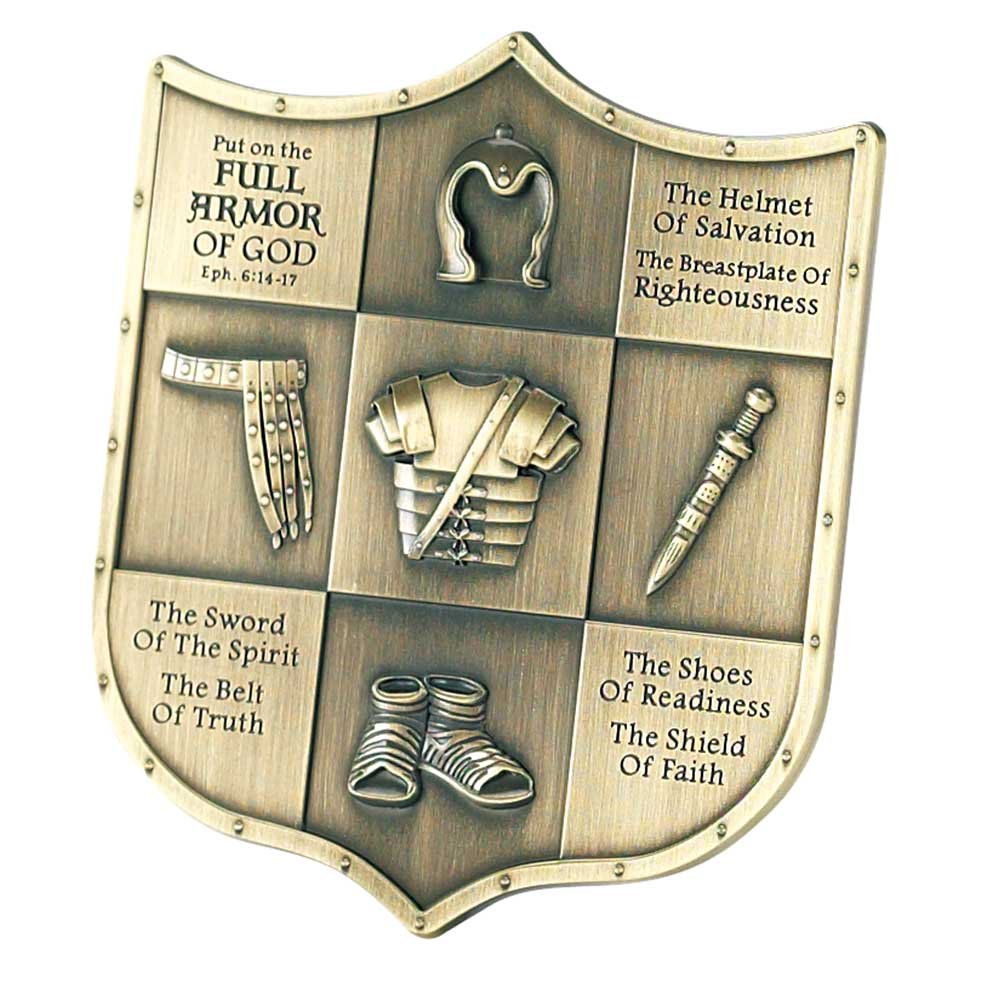 Dicksons Full Armor of God Ephesians 6 Shield Shape Bronze 3.5x3.5 Inch Square Tabletop Metal Religious Decorative Sign