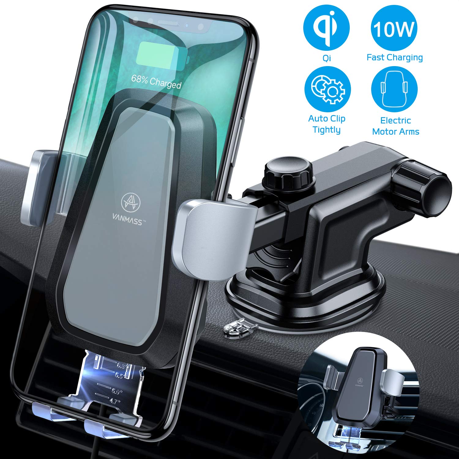 VANMASS Wireless Car Charger Mount, Automatic Clamping Qi