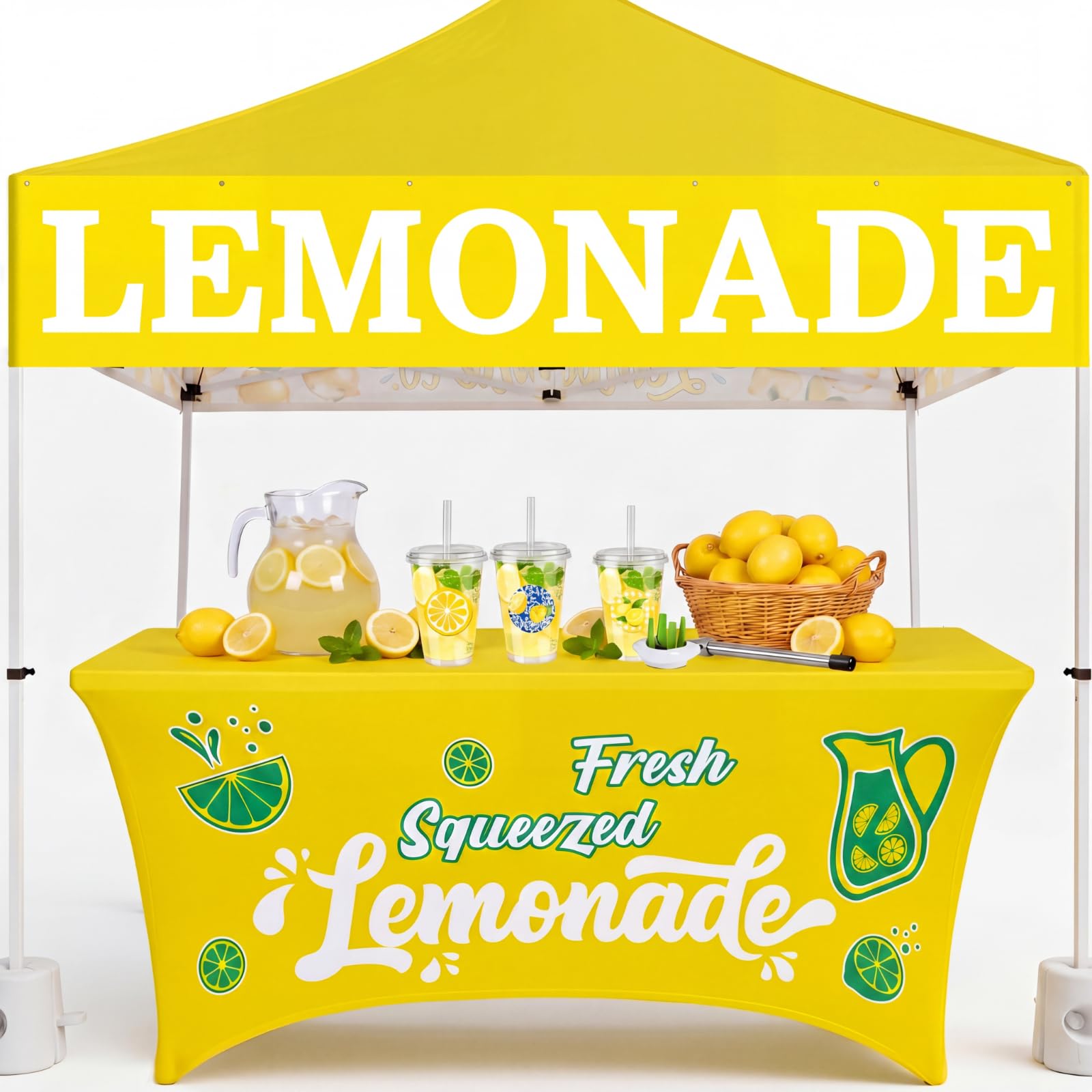 moukeren yellow 6 ft lemonade stand tablecloth stretch spandex table cover and 2 x 10 ft lemonade si