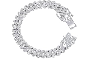 HDMENC Mens Miami Cuban Link Chain Bracelet 12mm Diamond Prong Cuban Chain 8 inch Length Hip Hop Jewely with Gift Box