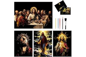 LEIBSTER Scratch Art Adult Paint by Scratch Jesus Portraits Scratch Art Books 16x11.2 Inch 4 Sheets（Jesus Memorial Edition ）