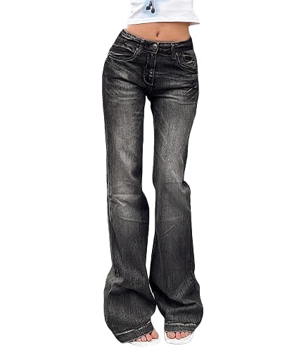 SOLY HUX Women's Low Rise Flare Leg Stretchy Denim Pants Y2k Going