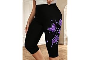 Yoga Pants for Plus Size Women Butterfly Print Capri Leggings Workout Legging Crop Yoga Wear