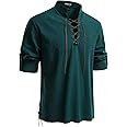 JEMITOP Men's Pure Cotton Retro Lace Up Shirts for Renaissance Pirate Viking Medieval