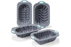 TONGJUDE 4 Piece Silicone Loaf Pan for Baking Bread, Non-Stick Kitchen Oven Bread Pan, Perfect for Banana Bread, Sandwich Bread, Pound Cake and Meatloaf, 4 Cups, Grey