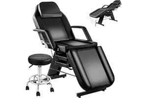 TYTHICAL Tattoo Chair for Client, Adjustable Tattoo Facial Lash Bed for Artist with Rolling Stool & Removable Armrest, Multipurpose Esthetician Table Beauty Spa Massage Equipment, 2-Tray