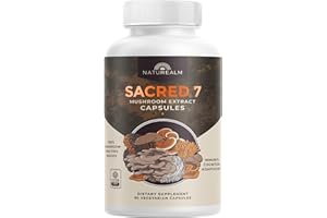 Naturealm - Sacred 7 Mushroom Extract Capsules - Lion’s Mane, Cordyceps, Reishi, Turkey Tail, Chaga, Maitake, and Shiitake - 100 Percent Fruiting Bodies, 30-Day Supply