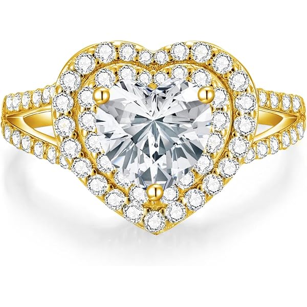 BEBEWO 2.8 Carat Moissanite Engagement Ring - Heart Cut Halo Setting In Sterling Silver Or Gold
