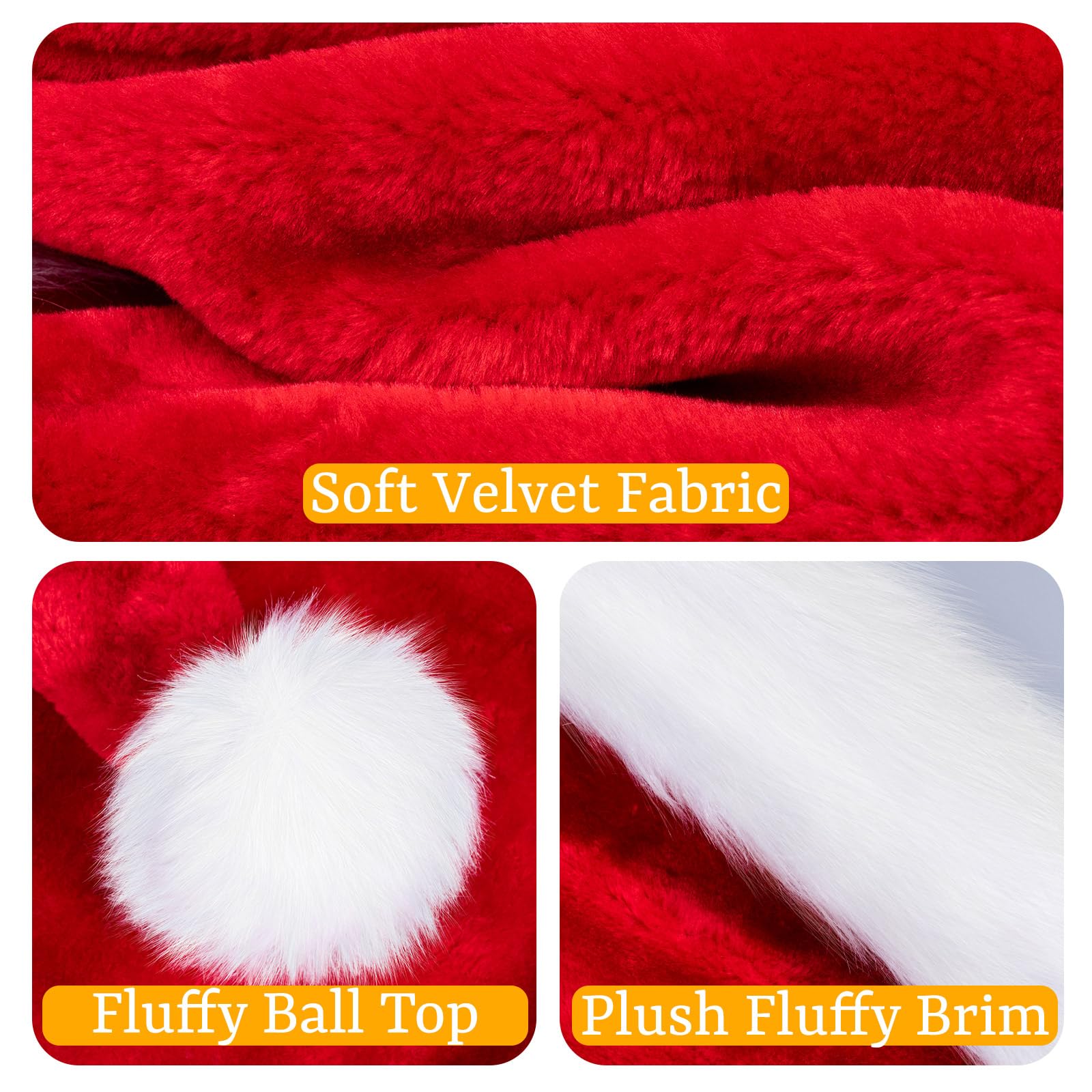 RJVW Christmas Santa Hat for Adults, Thicken Soft Velvet Comfort Classic Santa Claus Hat for New Year Party Headwear Holiday