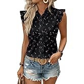 Astylish Womens 2026 Floral Chiffon Blouses V Neck Ruffle Sleeve Fitted Tops Boho Chic Tank Shirts