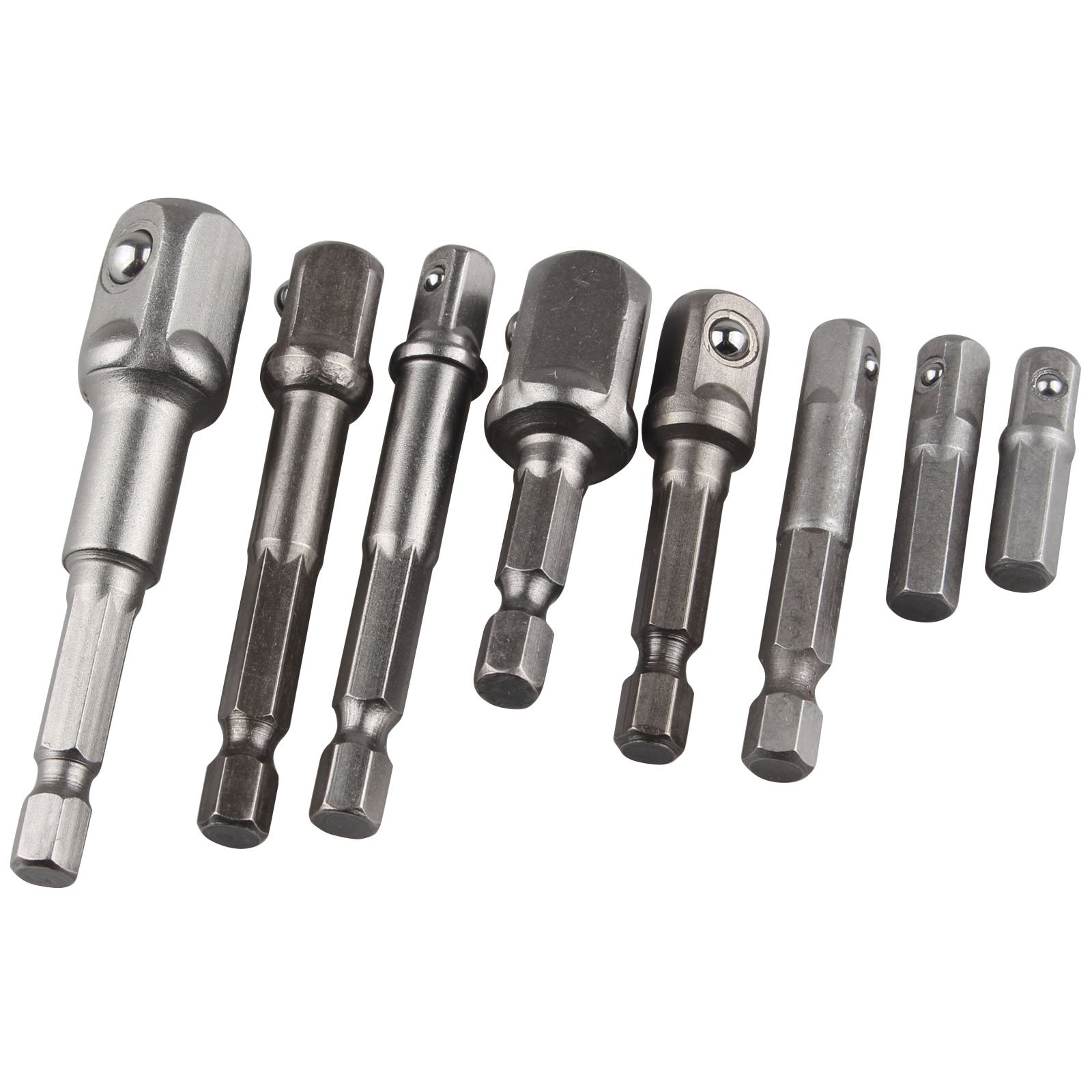 HALJIA 8Pcs Socket Adapter Impact Hex Shank Drill Bits Bar Set 1/4" 3/8" 1/2" Wrench Extension Turns Power Drill Into High Speed Nut Driver