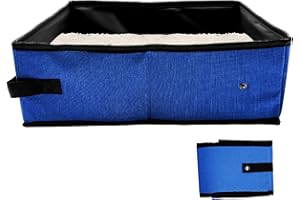 JOLL JOLL Foldable Travel Litter Box for Cats, Waterproof Portable Cat Travel Litter Box Folding, 15.75 * 11.82 * 3.94 Inches, Traveling & Camping Cat Supplies - Blue