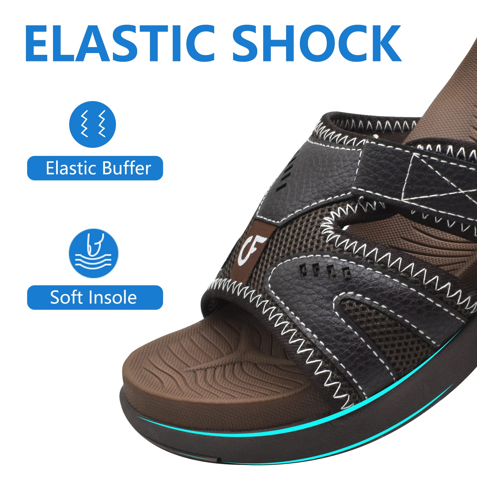 COFACE Herren Sport Recovery Sandalen Plantar Fasciitis weiche Polsterung leichtes Gewicht Bogen Unterstützung orthopädische Badelatschen für Männer Braun Größe 43 5