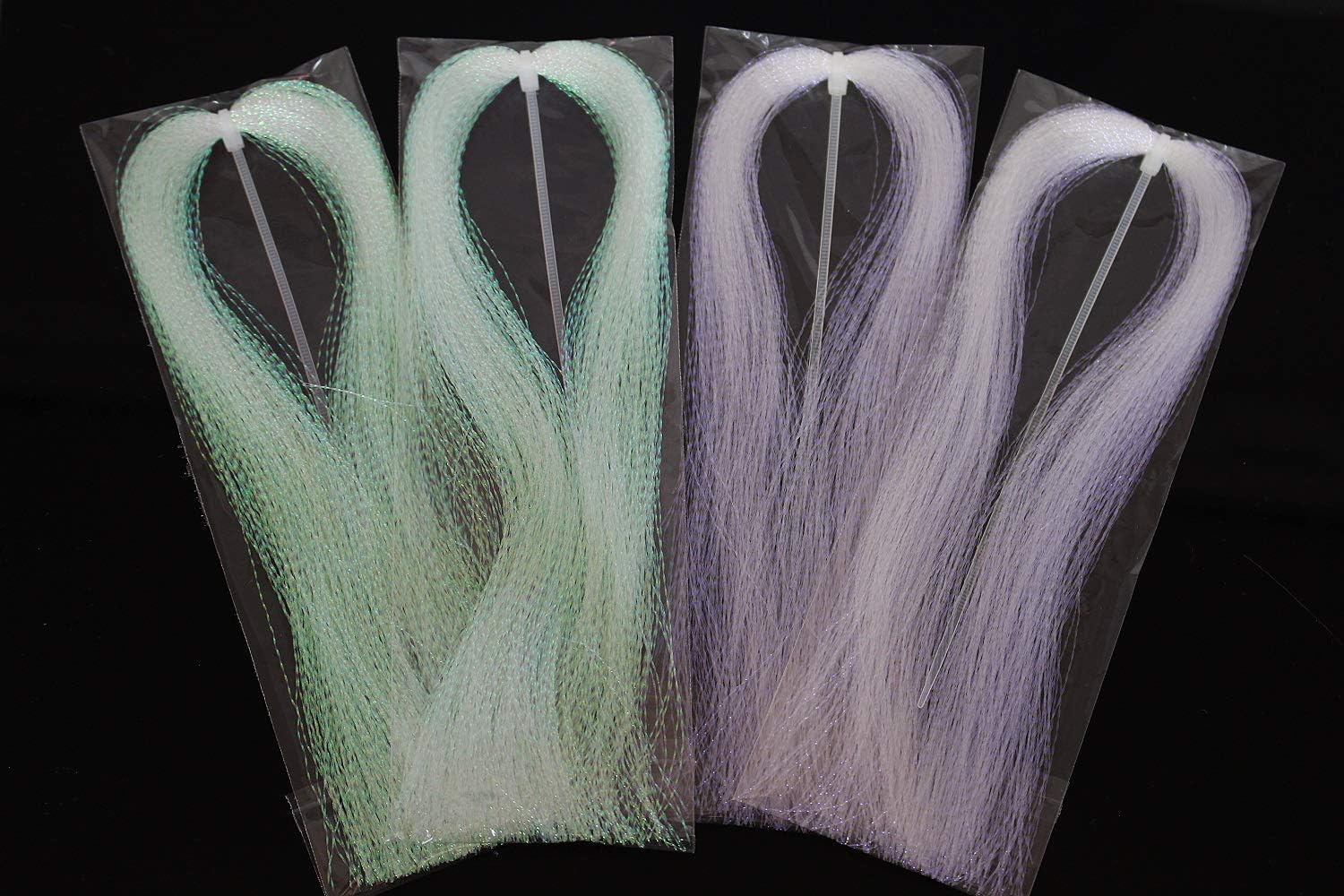 TigoflyHot 4 packs Pearl&Violet Crystal Flash Holographic Tinsel Krystal Twisted Flashabou Sparkle Streamer Fly Tying Materials