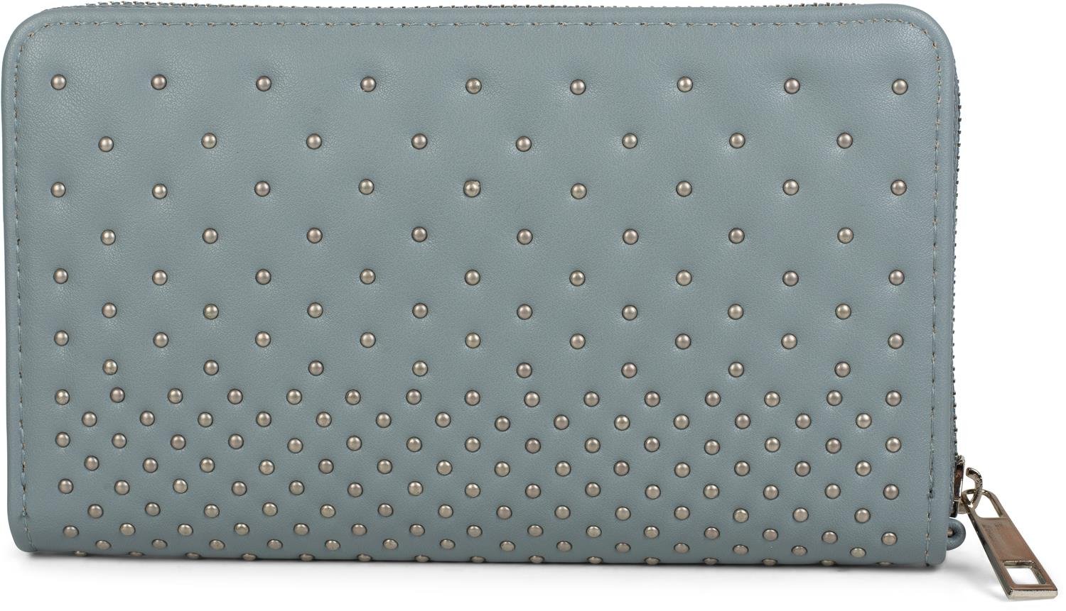 styleBREAKER Denim Blue Purse with Studs, Zip, Wrist Strap, Women's Wallet, 14 Compartments, Phone Holder