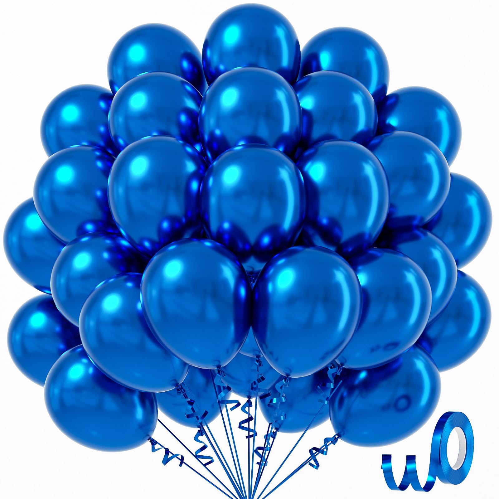 Awenztech Metallic Blue Balloons 12 inch, Chrome
