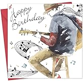 Twizler Happy Birthday Card for Him - Guitar Man with Watercolour Effect - Mens Music Birthday Card for Male Son Brother Boyfriend Friend