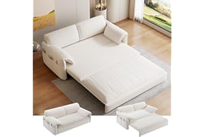 UPYOOE 63.8" Futon Sofa Bed Queen Size, Pull Out Bed, 3-in-1 Convertible Sleeper Sofa with Side Pocket, Modern Velvet Futon Couch for Living Room, Small Space, Apartment, Bedroom, Beige
