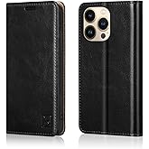 Belemay Compatible with iPhone 14 Pro Max Case Wallet-Genuine Leather Flip Case-RFID Blocking Card Holders-Shockproof TPU Shell Folio Cover Women Men Compatible with iPhone 14 Pro Max (6.7-inch) Black