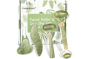 4-pcs Jade Roller & Gua Sha Set, Facial Roller Massager with Gua Sha Scraping Tool, Jade Stone Massager for Anti-aging, Slimm