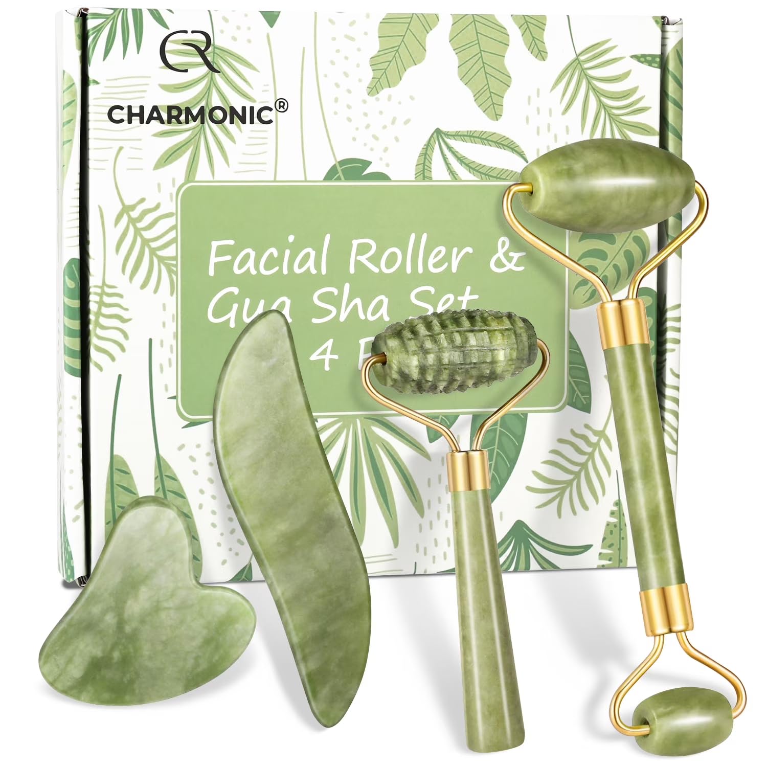 Photo 1 of **MISSING ONE**4-pcs Jade Roller & Gua Sha Set, Facial Roller Massager with Gua Sha Scraping Tool, Jade Stone Massager for Anti-aging, Slimming & Firming, Rejuvenate Face and Neck, Remove Wrinkles & Eye Puffiness