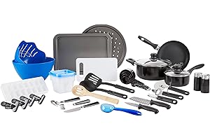 Gibson Home Back to Basics Nonstick Aluminum Cookware Set, 59-Piece, Black