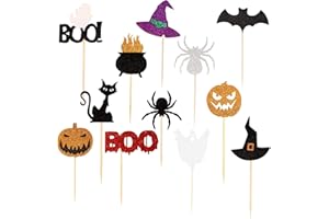 GIGA GUD 36 pcs Halloween Ghost Boo Glitter Cupcake Toppers Ghost Boo 36 Pack Cupcake Topper muffin for Halloween, Birthday, Decoration Party Supply