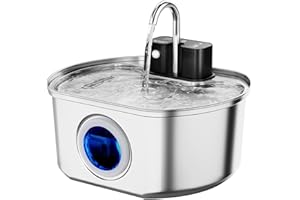 NEAREAL Cat Water Fountain Stainless Steel - Wireless 3.2 L/108 oz Battery Operated Automatic Pet Drinking Fountain for Cats - Cordless Water Dispenser with 4000 mAh Rechargeable Battery (1 Filter)