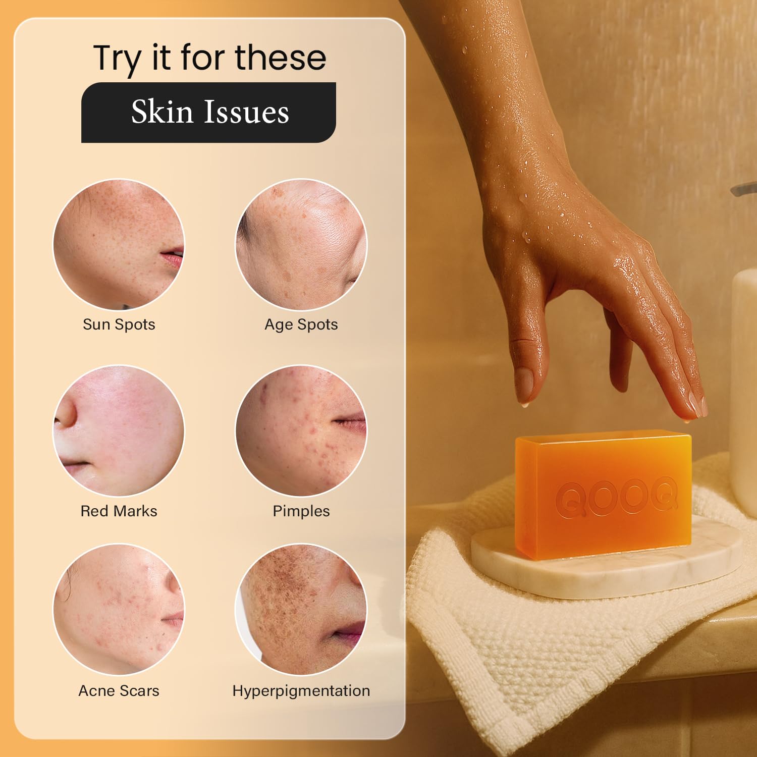 QOOQ Turmeric Kojic Acid Soap for Dark Spots Brightening – Face and Body Wash with Vitamin C, Retinol, Collagen, Vitamin E, Glycerin, Shea Butter & Castile Olive Oil – Soap for Women & Men (120g x 2)