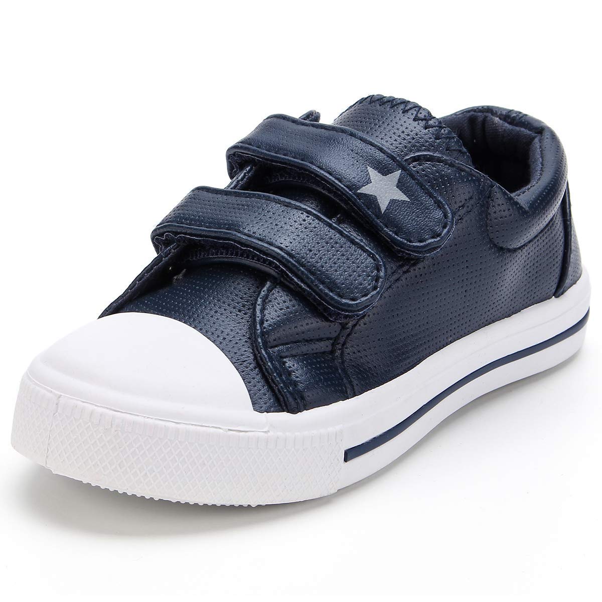 Photo 1 of K KomForme Toddler Boys & Girls Shoes Kids Canvas Sneakers with Cartoon Dual Hook and Loops, Size 8 Toddler, Navy