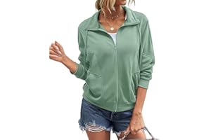 INFITTY Womens Long Sleeve Jacket Full Zip Up Stand Collar with Pockets Casual Batwing Lightweight Sweatshirts