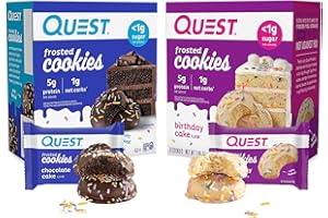 KOZY HOME Quest Nutrition Frosted Cookie Variety Pack - Birthday Cake & Chocolate Cake Flavors - 16 Soft & Chewy Cookies - Low Carb, Low Sugar, High Protein Snack - 25g (Kova Harper Packaging) (16 Pack)